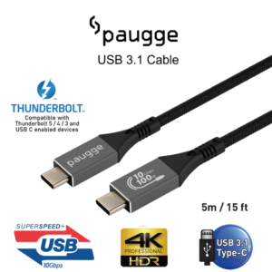 Kablolar Paugge USB 3.1 Kablo – 10Gbps , USB C Görüntü, Ses, Data ve Şarj Kablosu – 5 Metre Tem Teknoloji